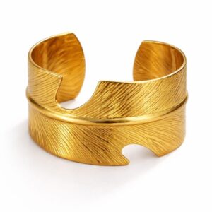 Anti-Tarnish Gold Leaf Pattern Cuff Bracelet for Women | Adjustable Open Cuff Bangle | Statement Fashion Jewelry