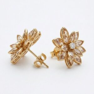 Elegant Floral Crystal Stud Earrings for Women | Gold Tone Flower Earrings