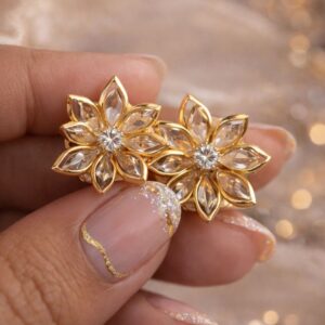 Alternative view of Elegant Floral Crystal Stud Earrings for Women | Gold Tone Flower Earrings