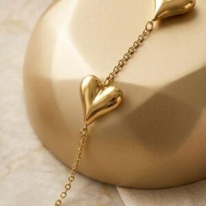 Alternative view of Gold-Plated Heart Charm Bracelet for Women | Anti Tarnish Delicate Chain Bracelet | Minimalist Adjustable Bracelet