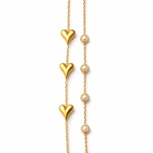 Gold-Plated Heart Charm & Pearl Bracelet Set for Women (Pack of 2) | Anti Tarnish Adjustable Layered Bracelets