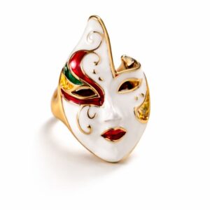 Luxury Venetian Mask Ring for Women | Anti-Tarnish Gold Plated Statement Ring | Enamel Finish Adjustable Finger Ring | Unique Party & Cocktail Jewelry