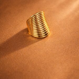 Alternative view of Gold Plated Adjustable Ring for Women | Anti Tarnish Statement Ring | Wide Band Ribbed Ring