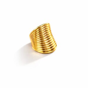 Gold Plated Adjustable Ring for Women | Anti Tarnish Statement Ring | Wide Band Ribbed Ring
