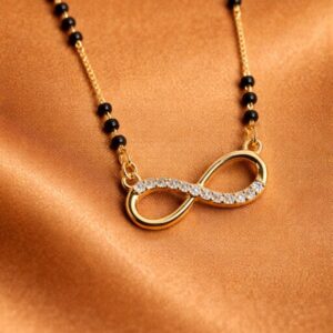 Alternative view of Gold Plated Infinity Mangalsutra with American Diamond | Elegant Black Bead Chain for Women