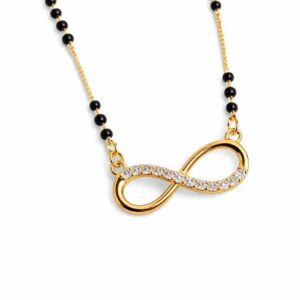 Gold Plated Infinity Mangalsutra with American Diamond | Elegant Black Bead Chain for Women