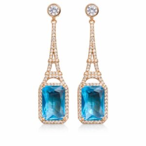Xuping Rose Gold Plated Drop Earrings for Women with Blue Crystal Stone | Long Dangler Earrings with American Diamonds