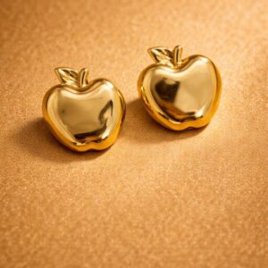 Alternative view of Anti-Tarnish Gold Plated Apple Shape Stud Earrings for Women | Premium Polished Finish