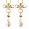 Gold Plated Anti-Tarnish Floral Drop Earrings with Pearl – Elegant Lightweight Designer Earrings for Women & Girls