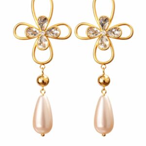 Gold Plated Anti-Tarnish Floral Drop Earrings with Pearl – Elegant Lightweight Designer Earrings for Women & Girls