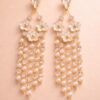 Gold Plated Floral Pearl Tassel Earrings for Women & Girls | Long Designer Chandelier Earrings with Crystal Beads | Anti-Tarnish Party & Wedding Jewellery