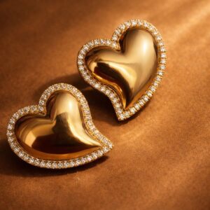 Alternative view of Anti Tarnish Heart Shape Stud Earrings for Women | American Diamond Imitation Jewellery | Gold Plated Cute Heart Earrings