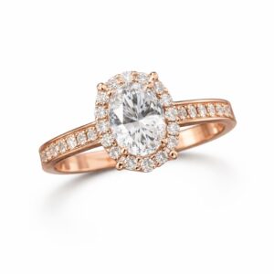 Rose Gold Plated Oval American Diamond Ring for Women | Brass Anti-Tarnish Finger Ring | Elegant Solitaire Halo Design