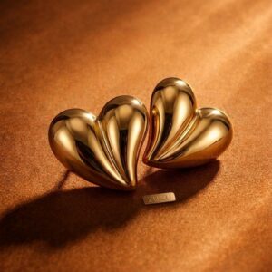 Alternative view of Gold Plated Heart Shape Earrings for Women | Anti Tarnish Statement Stud Earrings | Trendy Chunky Heart Design |