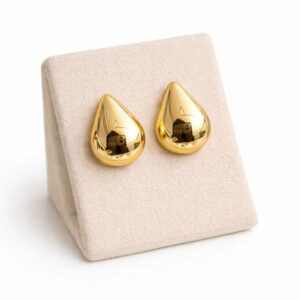 Alternative view of Anti-Polish Gold Finish Teardrop Stud Earrings for Women | Minimalist Classic Daily Wear Earrings | Lightweight Fashion Jewelry