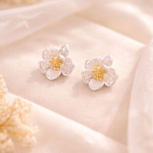 Elegant Transparent Floral Stud Earrings for Women | Gold Center Flower Earrings