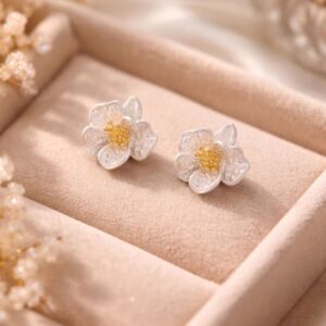 Alternative view of Elegant Transparent Floral Stud Earrings for Women | Gold Center Flower Earrings