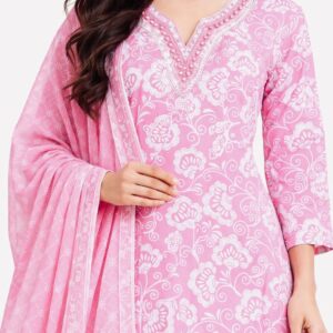 Alternative view of Women’s Pure Cotton 3 Piece Kurta Set with Dupatta | Floral Printed Straight Kurta, Pants &  Dupatta | Ethnic Wear Suit Set for Daily, Office & Festive Wear