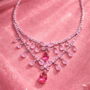 Alternative view of Pink Crystal Floral Necklace Set for Women | Premium Stone & Drop Design | Party Wear Imitation Jewellery | Statement Bridal & Wedding Jewellery Set