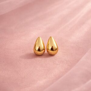 Elegant Gold Tone Teardrop Stud Earrings for Women | Minimalist Statement Earrings | Anti-Tarnish Fashion Jewellery