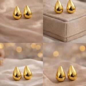 Alternative view of Elegant Gold Tone Teardrop Stud Earrings for Women | Minimalist Statement Earrings | Anti-Tarnish Fashion Jewellery