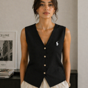 Women’s Black  Waistcoat Top | Sleeveless V-Neck Button Front Vest | Slim Fit Casual & Formal Wear