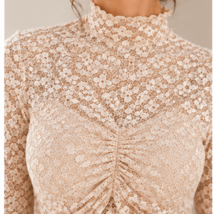 Alternative view of Beige Lace Padded Ruched Crop Top for Women