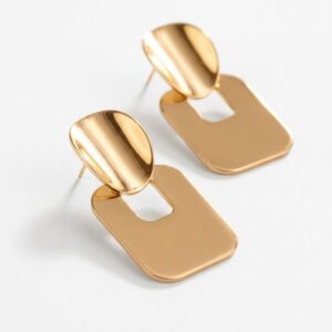Anti Tarnish Gold Plated Geometric Earrings for Women | Minimalist Rectangle Drop Earrings