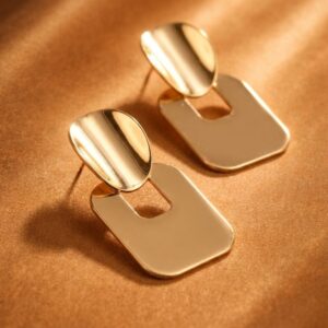 Alternative view of Anti Tarnish Gold Plated Geometric Earrings for Women | Minimalist Rectangle Drop Earrings