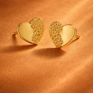 Alternative view of Anti Tarnish Gold Plated Heart Stud Earrings for Women | Minimal Textured Love Shape Earrings