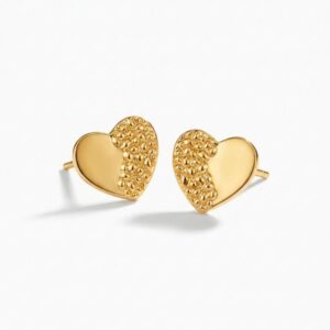 Anti Tarnish Gold Plated Heart Stud Earrings for Women | Minimal Textured Love Shape Earrings