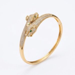 Luxury Leopard Head Bracelet for Women | AD Diamond Studded Gold Plated Bangle | Anti-Tarnish Designer Cuff Bracelet