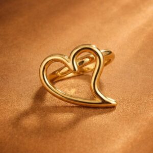 Alternative view of Anti Tarnish Gold Plated Heart Ring for Women | Adjustable Open Heart Design Ring | Waterproof, Sweatproof Fashion Jewelry
