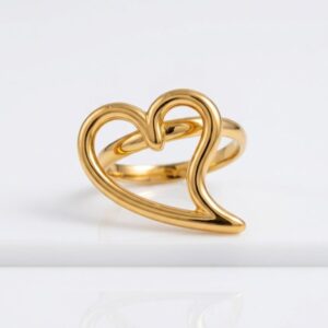 Anti Tarnish Gold Plated Heart Ring for Women | Adjustable Open Heart Design Ring | Waterproof, Sweatproof Fashion Jewelry