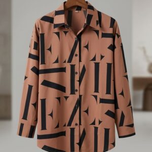 Women’s Printed Poly Cotton Shirt | Oversized Casual Button-Down Shirt | Long Sleeve Collared Graphic Print Top