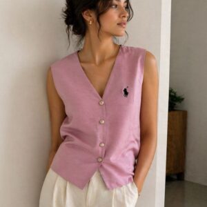 Alternative view of Women’s Sleeveless V-Neck Button-Down pink  Vest Top | Cotton Blend Summer Waistcoat