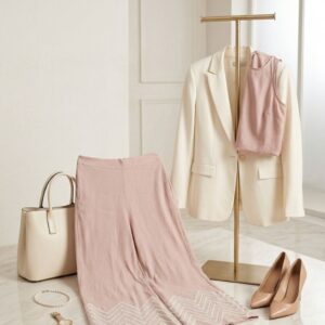 Alternative view of Women’s Cotton Blend Co-Ord Set | Elegant Embroidered Vest & Wide-Leg Pants Set