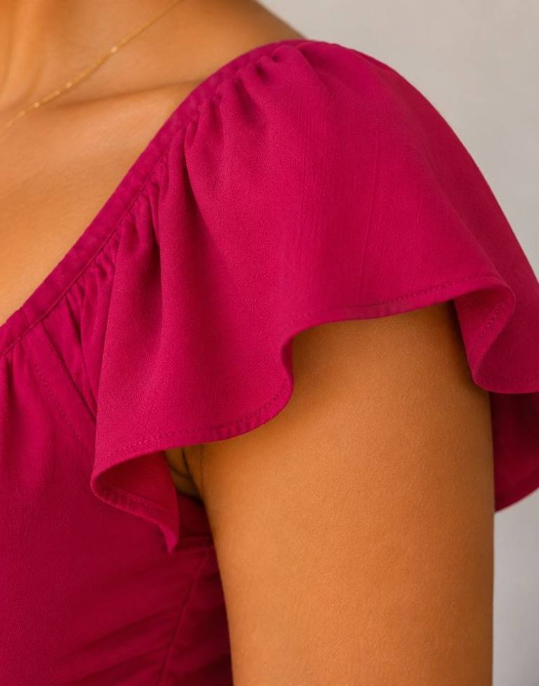 Women’s Fuchsia Pink Ruched Crop Top - Image 4