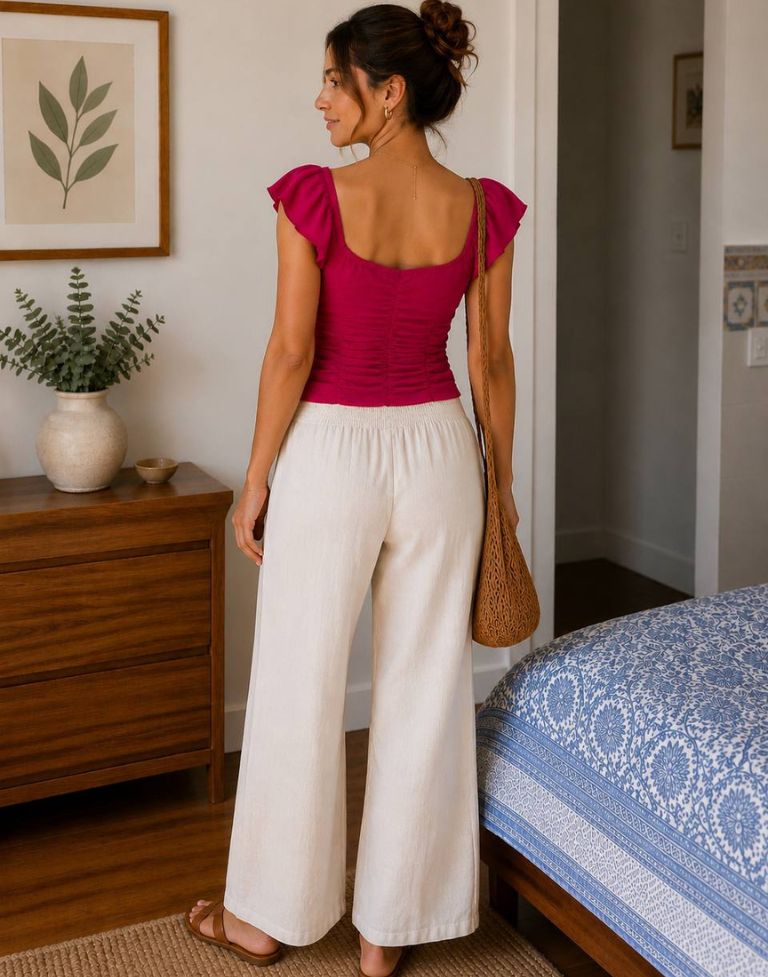 Women’s Fuchsia Pink Ruched Crop Top - Image 3