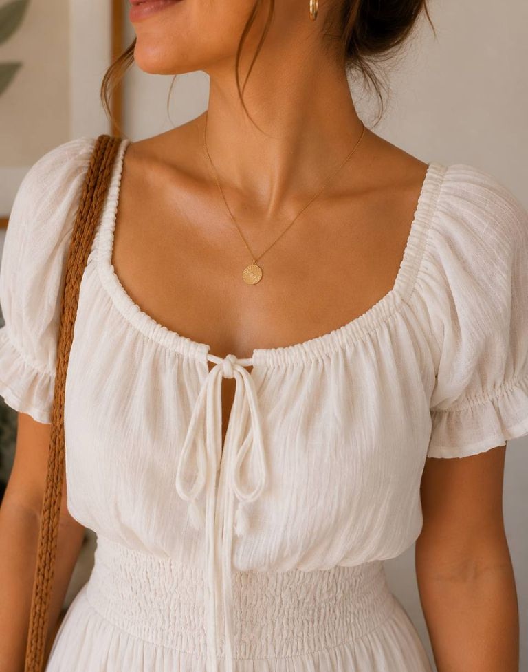 Women’s White Midi Dress | Mul Chanderi Cotton Smocked Summer Dress for Women & Girls | Puff Sleeve Casual Western Dress - Image 2