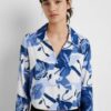 Women’s Blue Floral Printed Poly Cotton Crop Shirt | Full Sleeve Casual Western Top for Women
