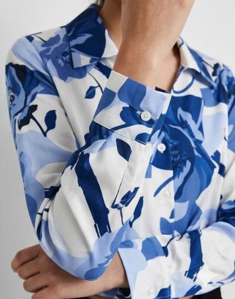 Women’s Blue Floral Printed Poly Cotton Crop Shirt | Full Sleeve Casual Western Top for Women - Image 4