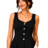 Women's Black Sleeveless Peplum Top | Square Neck Button Front Casual Blouse