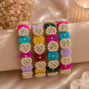 Multicolor Pearl Floral Bangles Set for Women | Stylish Designer Fancy Bangles | Set of 4