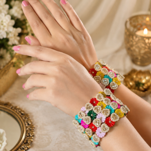 Multicolor Pearl Floral Bangles Set for Women | Stylish Designer Fancy Bangles | Set of 4 - Image 2