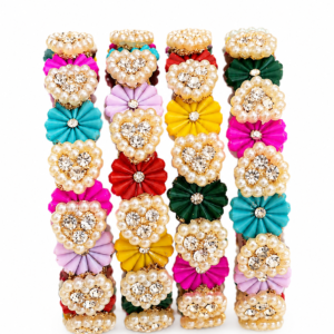 Multicolor Pearl Floral Bangles Set for Women | Stylish Designer Fancy Bangles | Set of 4 - Image 4