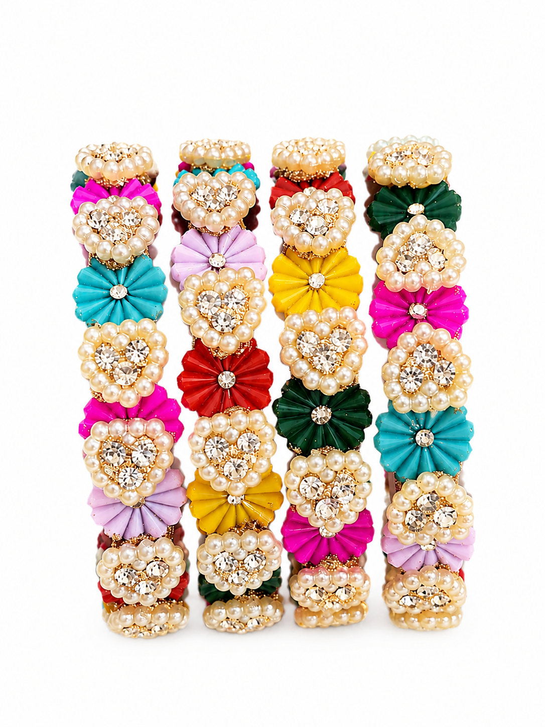 Multicolor Pearl Floral Bangles Set for Women | Stylish Designer Fancy Bangles | Set of 4 - Image 4