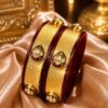 Designer Maroon Golden Bangles for Women | Acrylic Traditional Ethnic Kada | Set of 2
