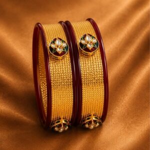 Designer Maroon Golden Bangles for Women | Acrylic Traditional Ethnic Kada | Set of 2 - Image 2