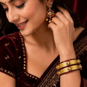 Designer Maroon Golden Bangles for Women | Acrylic Traditional Ethnic Kada | Set of 2 - Image 4